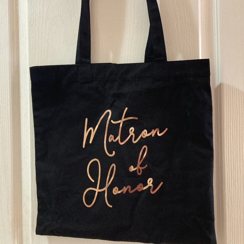 NWOT MATRON OF HONOR TOTE BAG WITH ROSE GOLD LETTERING